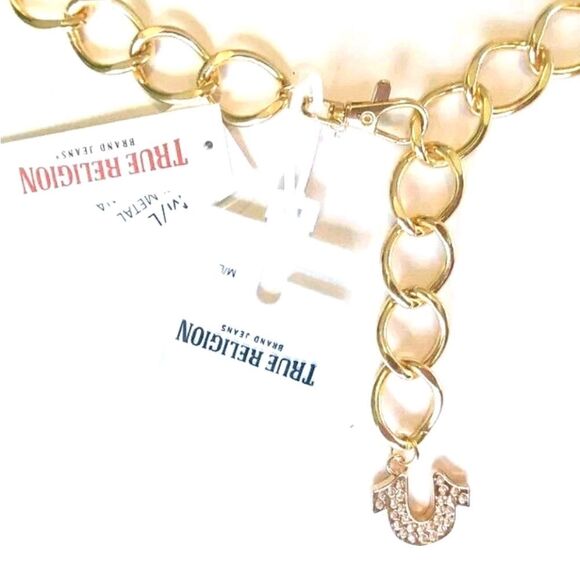 True Religion Rhinestone Horseshoe Chain Belt- Gold